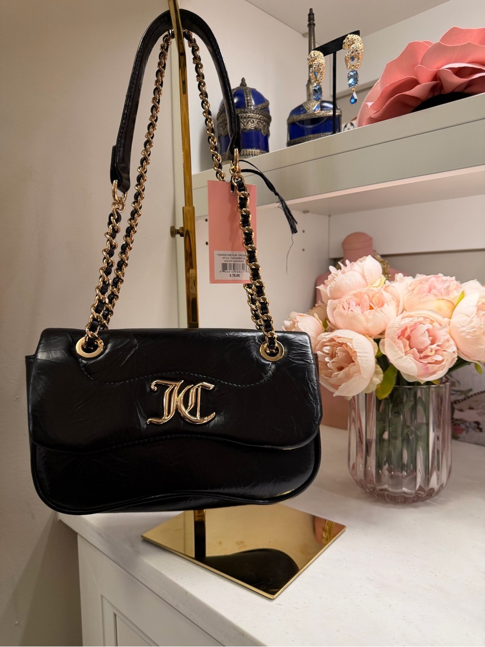 Juicy Couture Black Chain Strap Shoulder Bag with Gold JC Logo